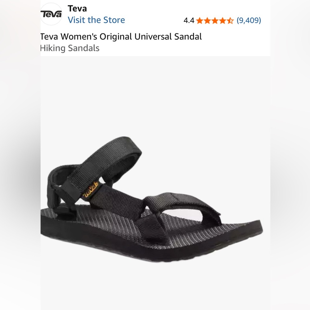Teva Women's Sandal in Black with Yellow Logo Accent size 8